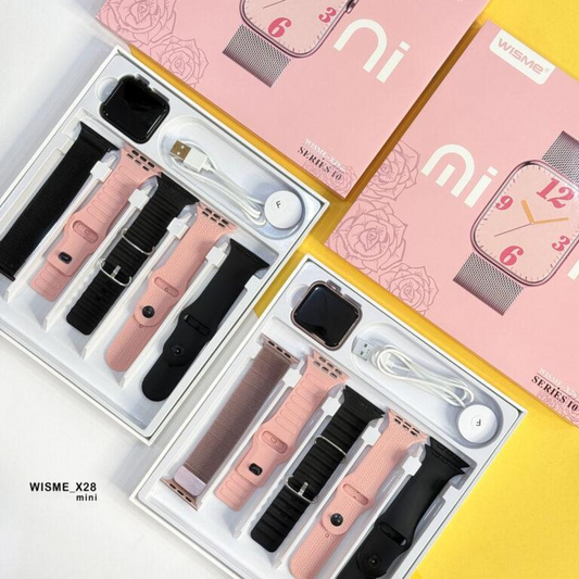 Wisme-X28 Mini Smart Watch Series'10 With Five Straps Band Wireless Charging