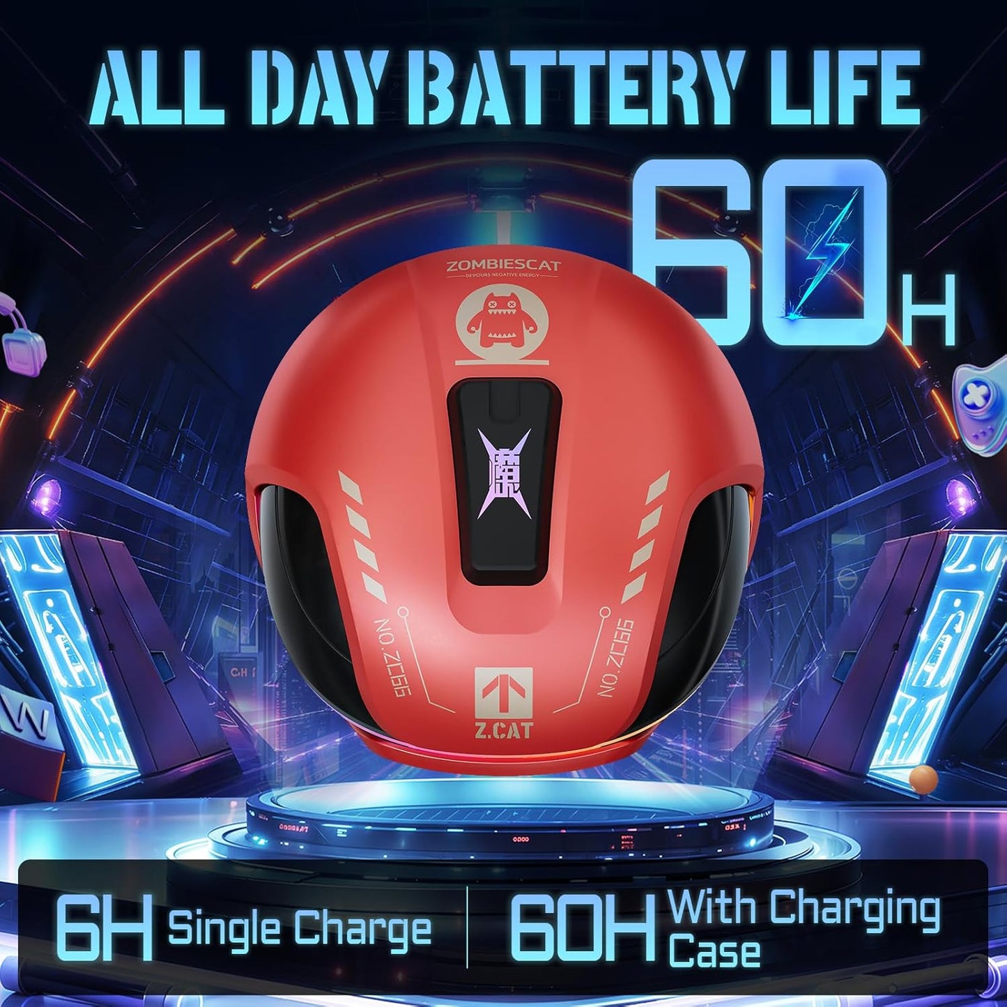 ZOMBIES CAT Sleep Earbuds for Side Sleepers, Sleep Headphones Wireless Bluetooth 5.3 LED Power Display