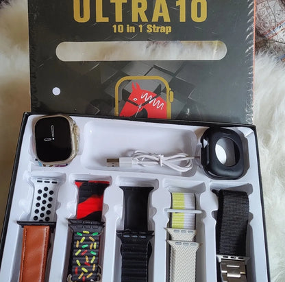 10 In 1 Ultra Smart Watch 2.1 Inch Full HD Screen Series 8 Wireless Charging 10 Straps & Waterproof.